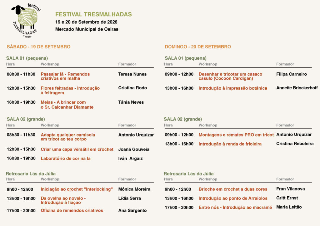 Calendário dos workshops do Festival Tresmalhadas