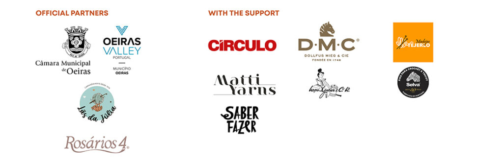 Official partners and supporters of Festival Tresmalhadas, including Câmara Municipal de Oeiras, Oeiras Valley, Lãs da Júlia, Rosários4, Círculo, DMC, Matti Yarns and Navita